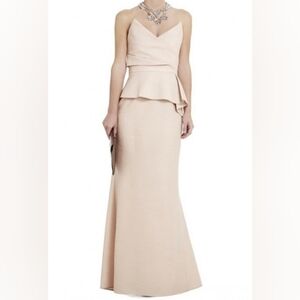 BCBGMaxAzria Gracie Strapless Peplum Corset Long Cocktail Gown Bare Pink Size 6.